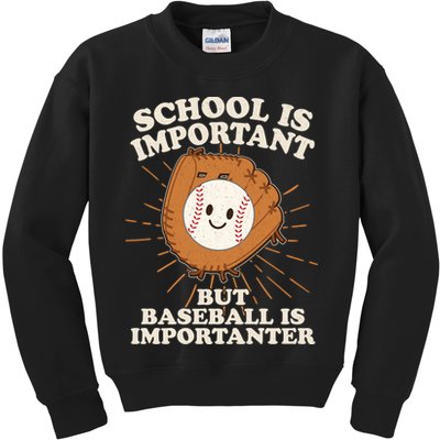 Funny Cute School Is Important But Baseball Is Importanter Kids Sweatshirt