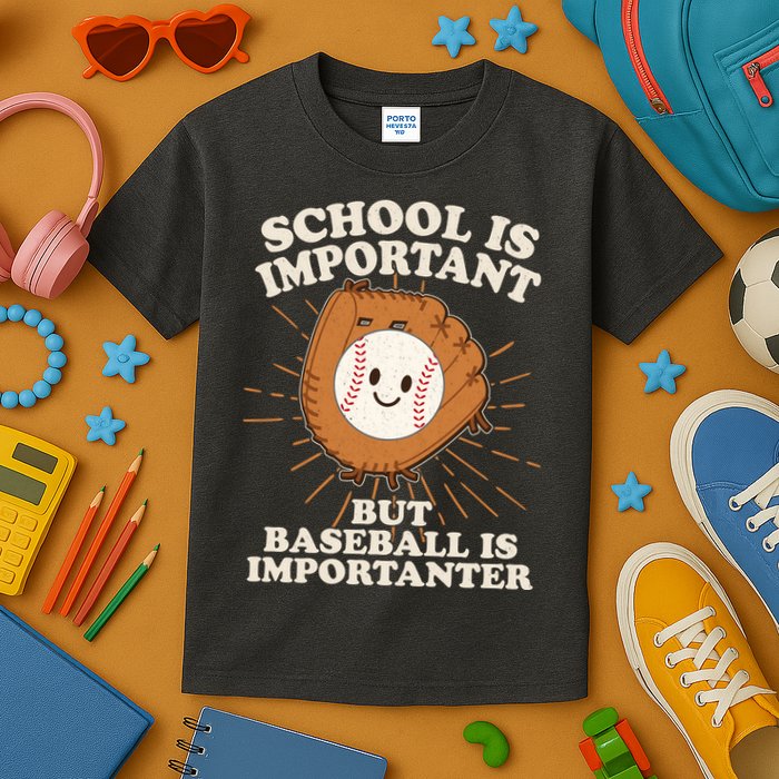 Funny Cute School Is Important But Baseball Is Importanter Kids T-Shirt