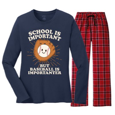 Funny Cute School Is Important But Baseball Is Importanter Women's Long Sleeve Flannel Pajama Set 