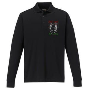 Funny Christmas Skeletons And Bright Dead Inside But Merry Gift Performance Long Sleeve Polo