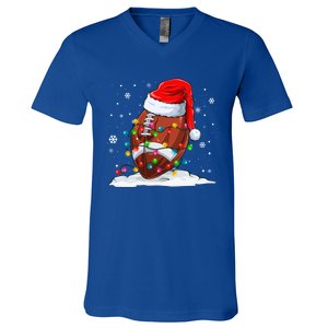 Football Christmas Santa Hat Xmas Football Lover Great Gift V-Neck T-Shirt