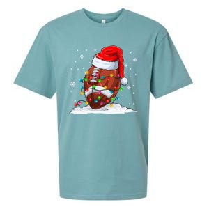 Football Christmas Santa Hat Xmas Football Lover Great Gift Sueded Cloud Jersey T-Shirt