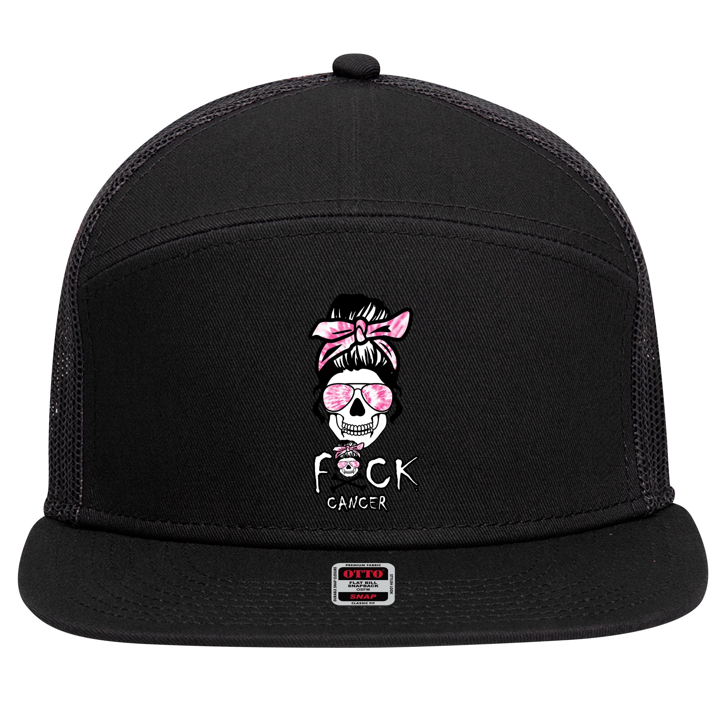 FCK Cancer Skeleton Skull Pink 7 Panel Mesh Trucker Snapback Hat