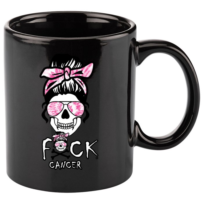 FCK Cancer Skeleton Skull Pink 11oz C Handle Ceramic Mug