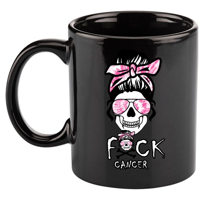 FCK Cancer Skeleton Skull Pink 11oz C Handle Ceramic Mug