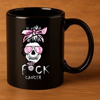 FCK Cancer Skeleton Skull Pink 11oz C Handle Ceramic Mug