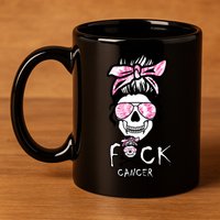 FCK Cancer Skeleton Skull Pink 11oz C Handle Ceramic Mug