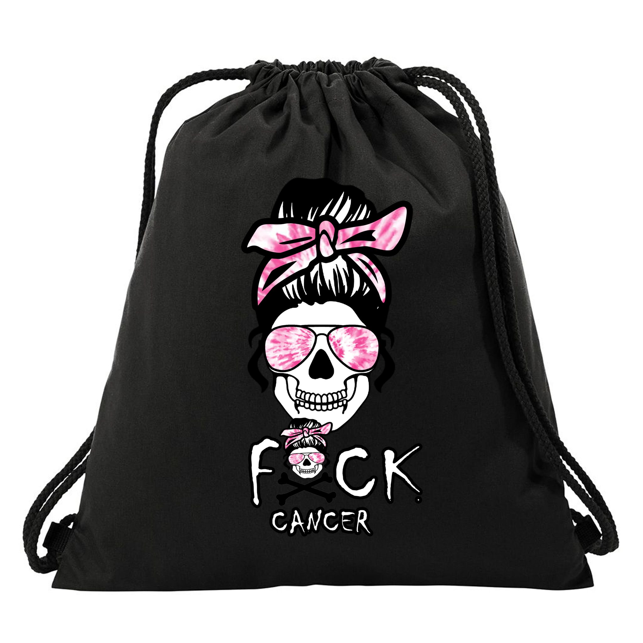 FCK Cancer Skeleton Skull Pink Drawstring Bag