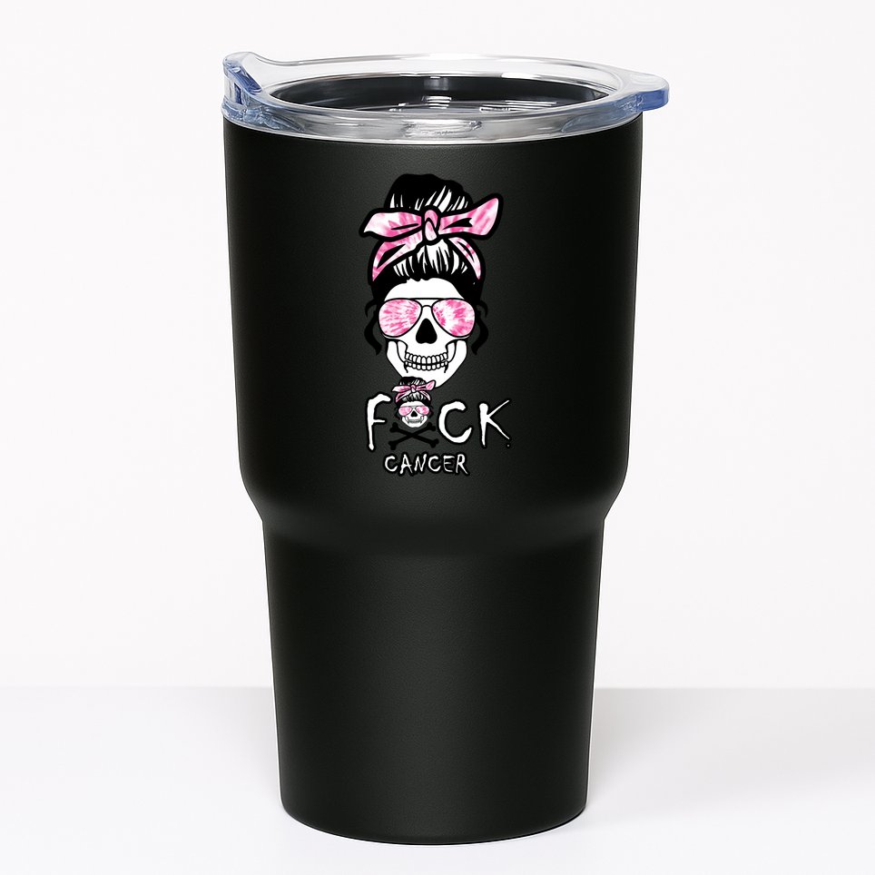 FCK Cancer Skeleton Skull Pink Tumbler