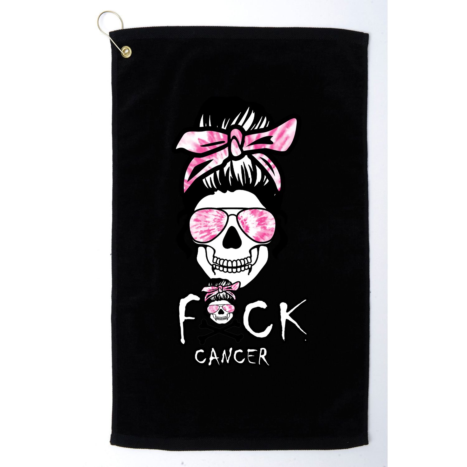FCK Cancer Skeleton Skull Pink Golf Towel