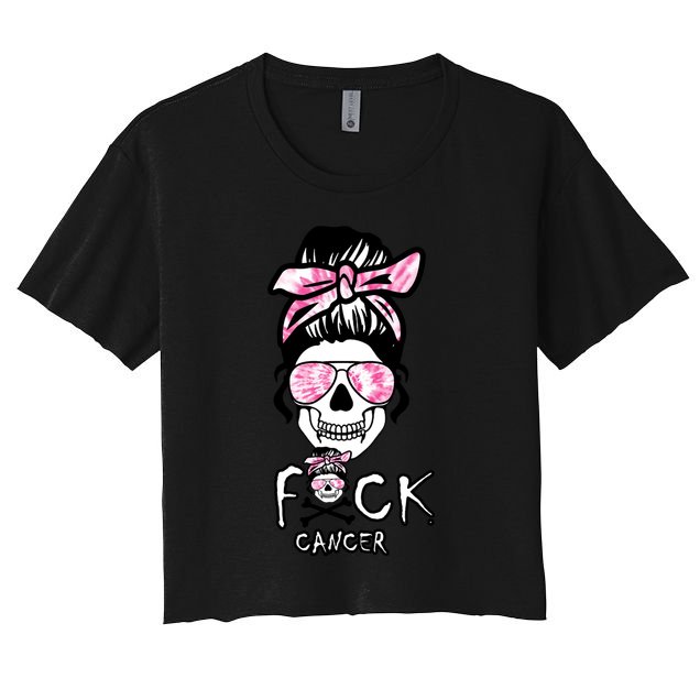 FCK Cancer Skeleton Skull Pink Crop Top