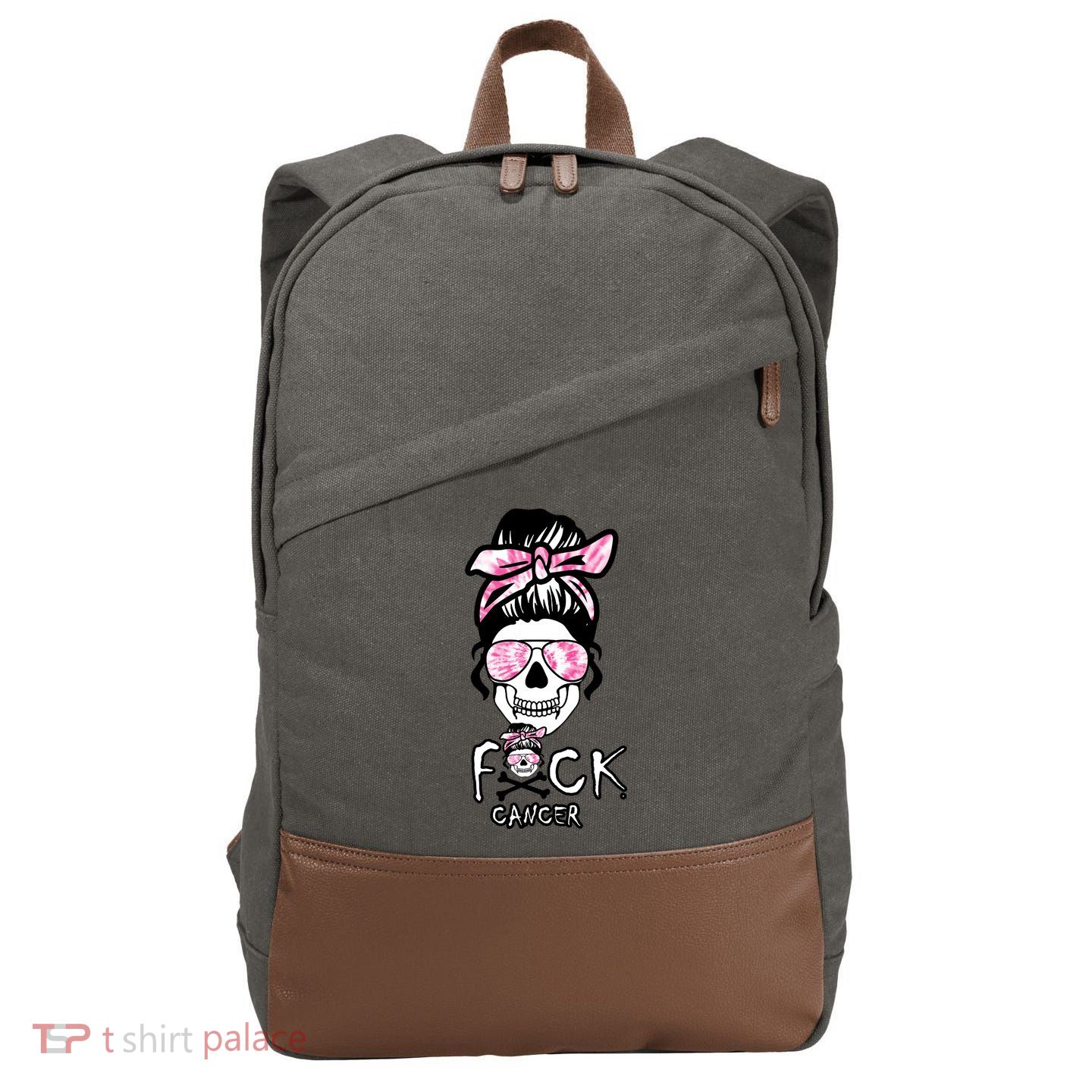 FCK Cancer Skeleton Skull Pink Cotton Canvas Backpack