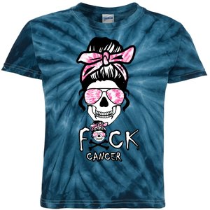 FCK Cancer Skeleton Skull Pink Kids Tie-Dye T-Shirt