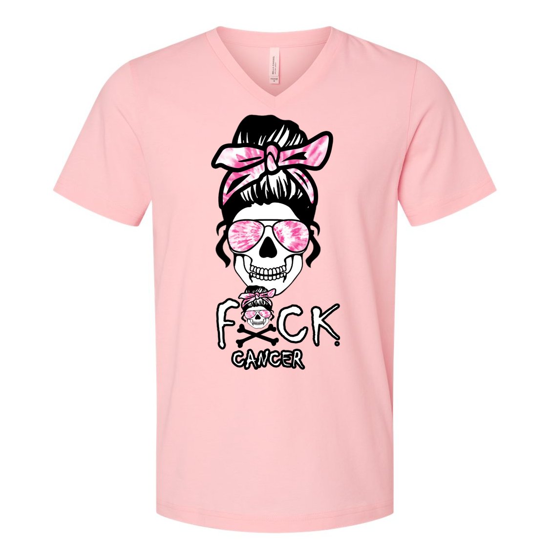 FCK Cancer Skeleton Skull Pink V-Neck T-Shirt