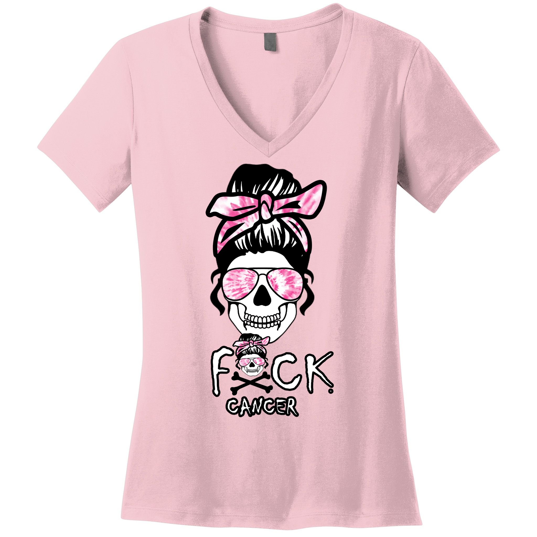 FCK Cancer Skeleton Skull Pink Women's V-Neck T-Shirt