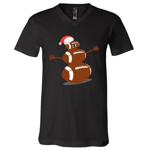 Football Christmas Sports Snowman Holiday V-Neck T-Shirt