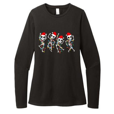 Funny Christmas Skeleton Dancing Xmas Light Music Christmas  Womens CVC Long Sleeve Shirt