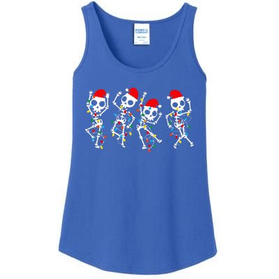 Funny Christmas Skeleton Dancing Xmas Light Music Christmas  Ladies Essential Tank