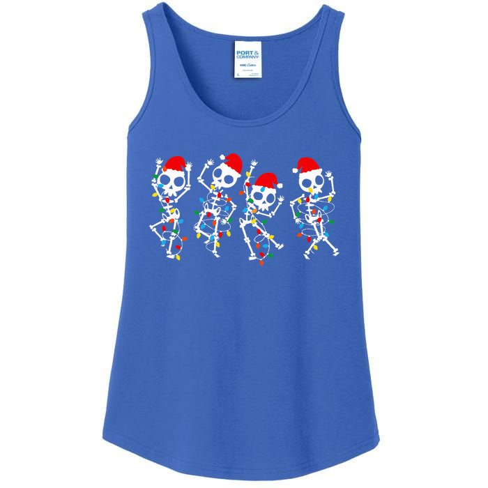 Funny Christmas Skeleton Dancing Xmas Light Music Christmas  Ladies Essential Tank