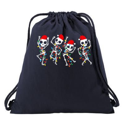 Funny Christmas Skeleton Dancing Xmas Light Music Christmas  Drawstring Bag