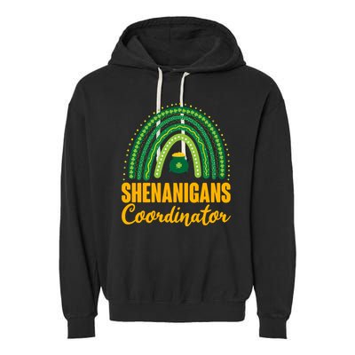 Funny Cute Shenanigans Coordinator Lucky Green Rainbow Pot Of Gold Garment-Dyed Fleece Hoodie
