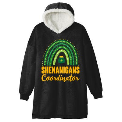 Funny Cute Shenanigans Coordinator Lucky Green Rainbow Pot Of Gold Hooded Wearable Blanket