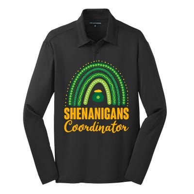 Funny Cute Shenanigans Coordinator Lucky Green Rainbow Pot Of Gold Silk Touch Performance Long Sleeve Polo