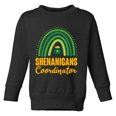 Funny Cute Shenanigans Coordinator Lucky Green Rainbow Pot Of Gold Toddler Sweatshirt