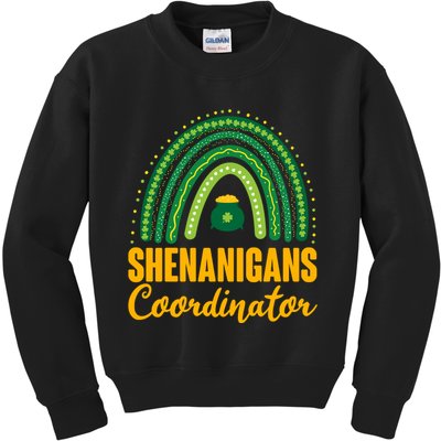 Funny Cute Shenanigans Coordinator Lucky Green Rainbow Pot Of Gold Kids Sweatshirt