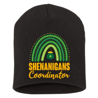 Funny Cute Shenanigans Coordinator Lucky Green Rainbow Pot Of Gold Short Acrylic Beanie