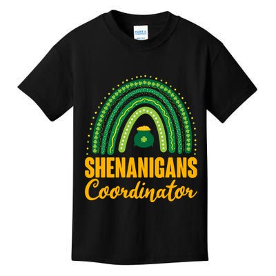 Funny Cute Shenanigans Coordinator Lucky Green Rainbow Pot Of Gold Kids T-Shirt