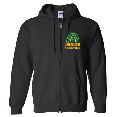 Funny Cute Shenanigans Coordinator Lucky Green Rainbow Pot Of Gold Full Zip Hoodie