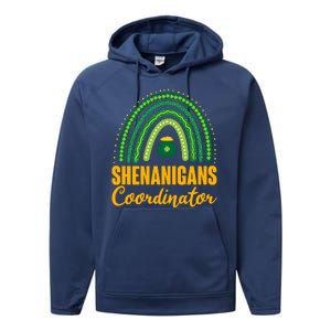 Funny Cute Shenanigans Coordinator Lucky Green Rainbow Pot Of Gold Performance Fleece Hoodie