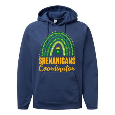 Funny Cute Shenanigans Coordinator Lucky Green Rainbow Pot Of Gold Performance Fleece Hoodie