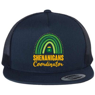 Funny Cute Shenanigans Coordinator Lucky Green Rainbow Pot Of Gold Flat Bill Trucker Hat