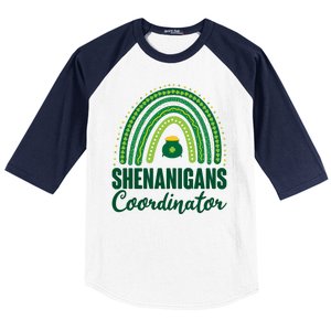 Funny Cute Shenanigans Coordinator Lucky Green Rainbow Pot Of Gold Baseball Sleeve Shirt