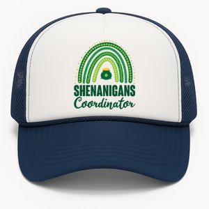 Funny Cute Shenanigans Coordinator Lucky Green Rainbow Pot Of Gold Trucker Hat