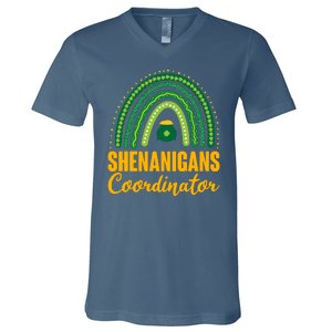 Funny Cute Shenanigans Coordinator Lucky Green Rainbow Pot Of Gold V-Neck T-Shirt