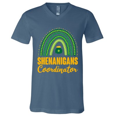 Funny Cute Shenanigans Coordinator Lucky Green Rainbow Pot Of Gold V-Neck T-Shirt