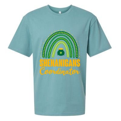 Funny Cute Shenanigans Coordinator Lucky Green Rainbow Pot Of Gold Sueded Cloud Jersey T-Shirt