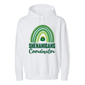 Funny Cute Shenanigans Coordinator Lucky Green Rainbow Pot Of Gold Garment-Dyed Fleece Hoodie