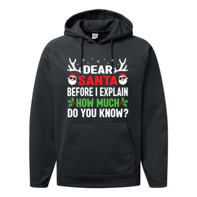 Funny Christmas Shirts Kids Adults Dear Santa I Can Explain Performance Fleece Hoodie