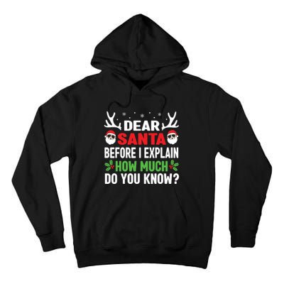 Funny Christmas Shirts Kids Adults Dear Santa I Can Explain Tall Hoodie