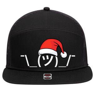 Funny Christmas Santa Shrug Text Emoji 7 Panel Mesh Trucker Snapback Hat