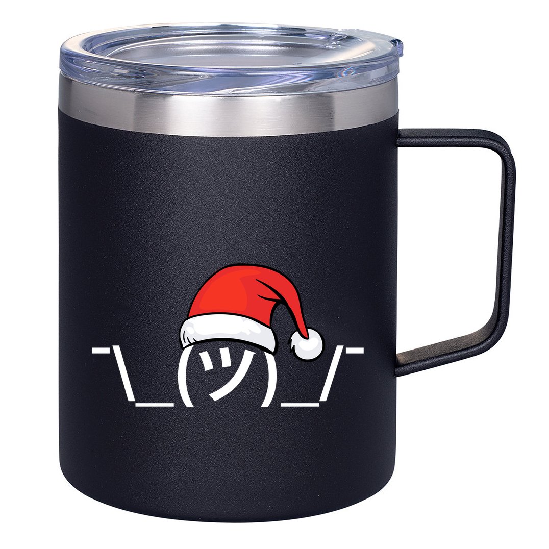 Funny Christmas Santa Shrug Text Emoji 12oz Stainless Steel Coffee Mug