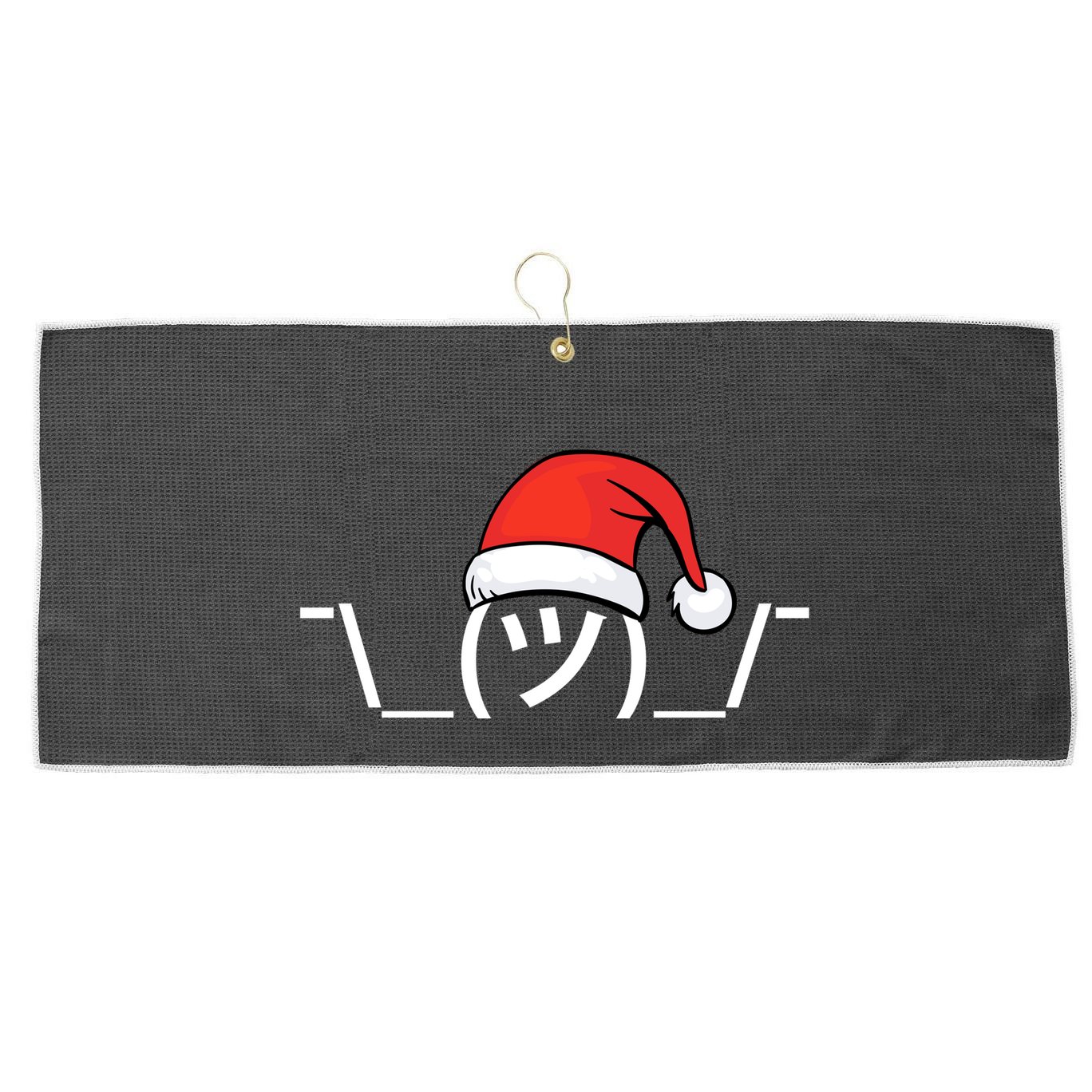 Funny Christmas Santa Shrug Text Emoji Large Microfiber Waffle Golf Towel
