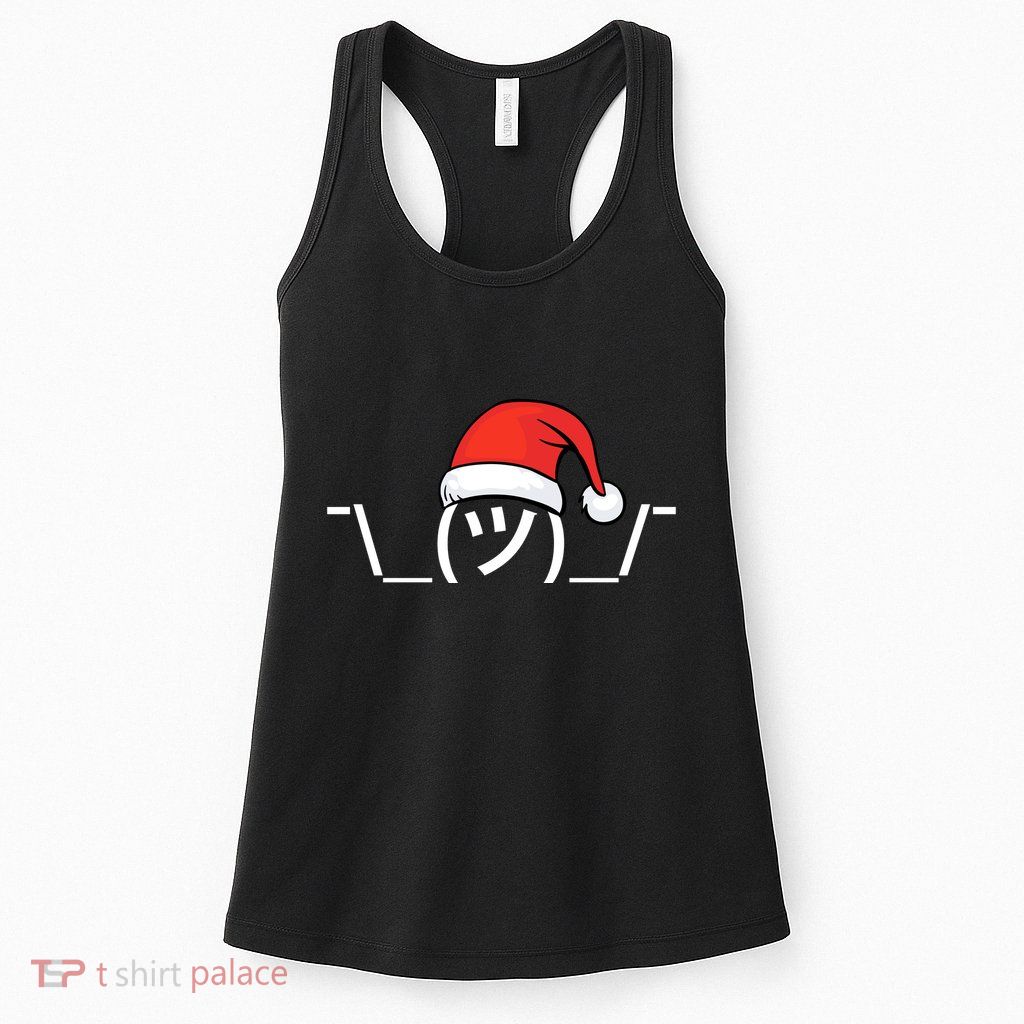 Funny Christmas Santa Shrug Text Emoji Womens Tank Top