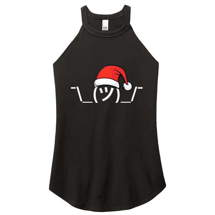 Funny Christmas Santa Shrug Text Emoji Women's Perfect Tri Rocker Tank