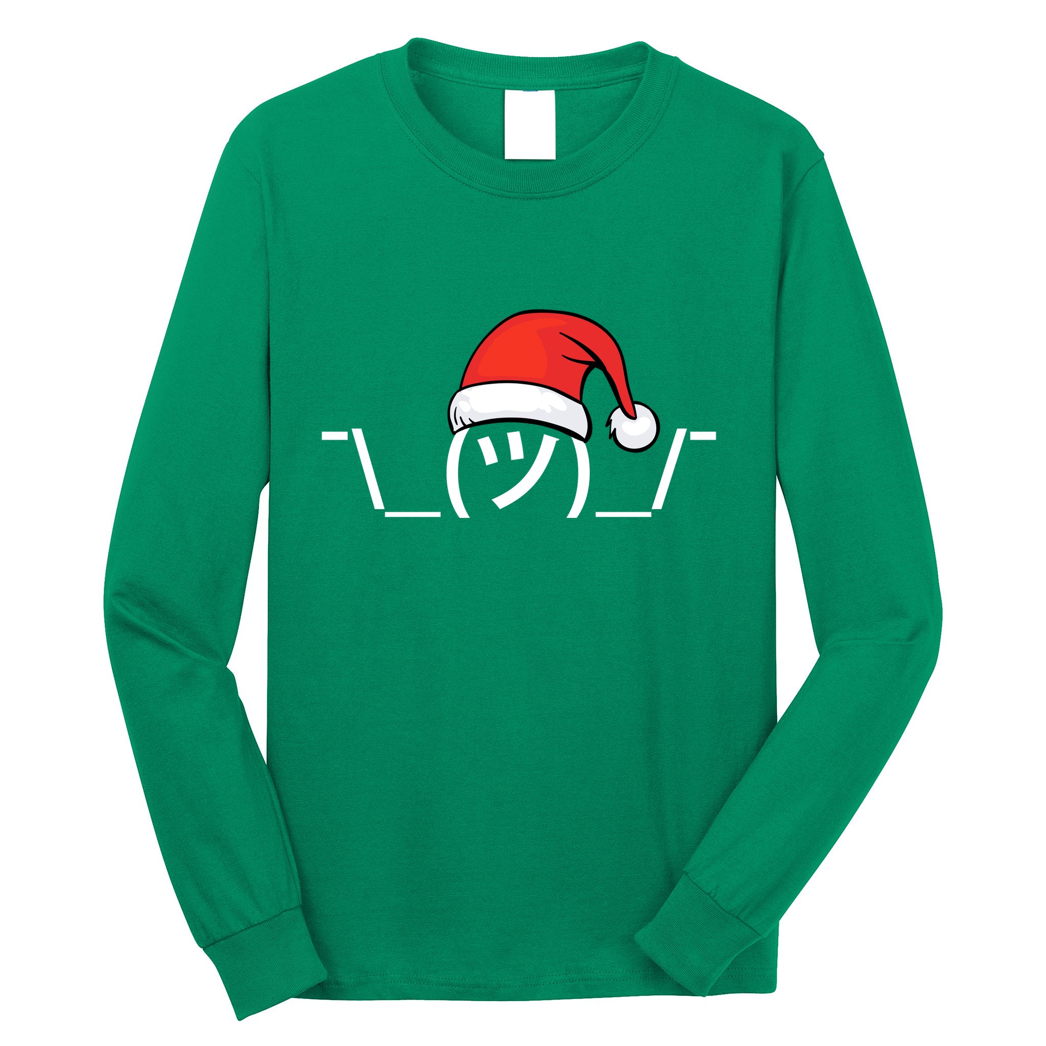 Funny Christmas Santa Shrug Text Emoji Long Sleeve Shirt