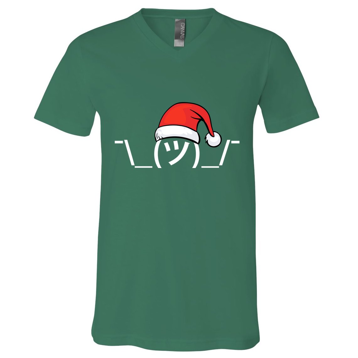 Funny Christmas Santa Shrug Text Emoji V-Neck T-Shirt